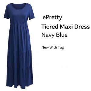 ePretty Deep Blue Tiered Maxi Dress NWT